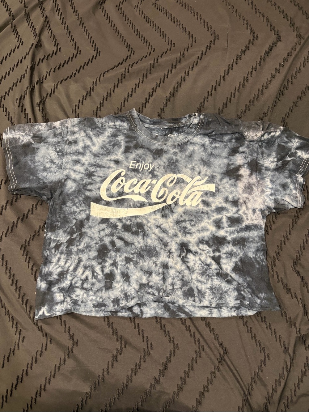Coca Cola Tie-Dye Cropped Logo Tee - Black & White
